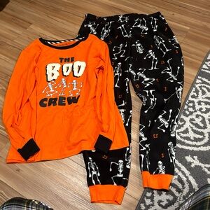 Halloween Boo Crew Orange and Black Skeleton Pajama Set Size Large